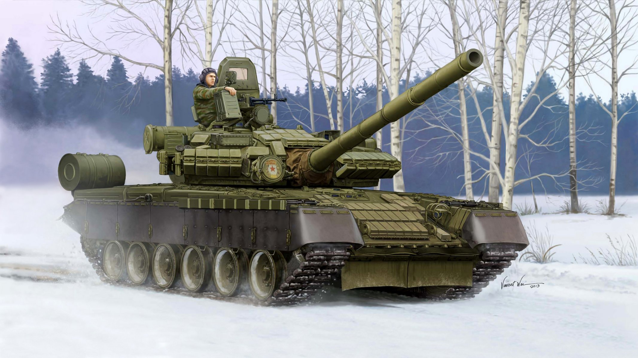 kunst panzer t-80bw russisch obt kaliber 125 mm maschinengewehre 1x 62 mm pkt 7 mm flak nsv 82 mm rauch granatwerfer 902b komplex rakete 9k112-1 cobra rumpf dynamisch schutz winter deponie übungen künstler vincent vai