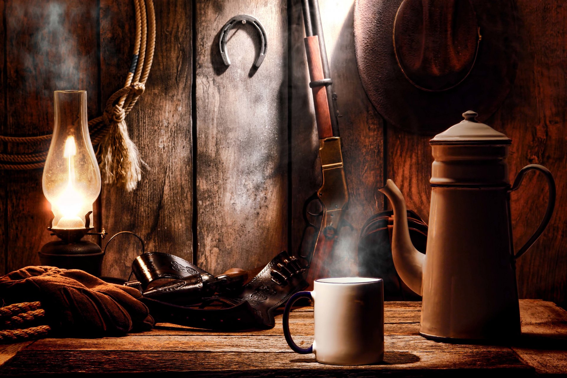 winchester arma rifle bandolera revólver colt munición equipo salvaje oeste occidental occidental cafetera taza vaquero sombrero lámpara herradura fondo de pantalla