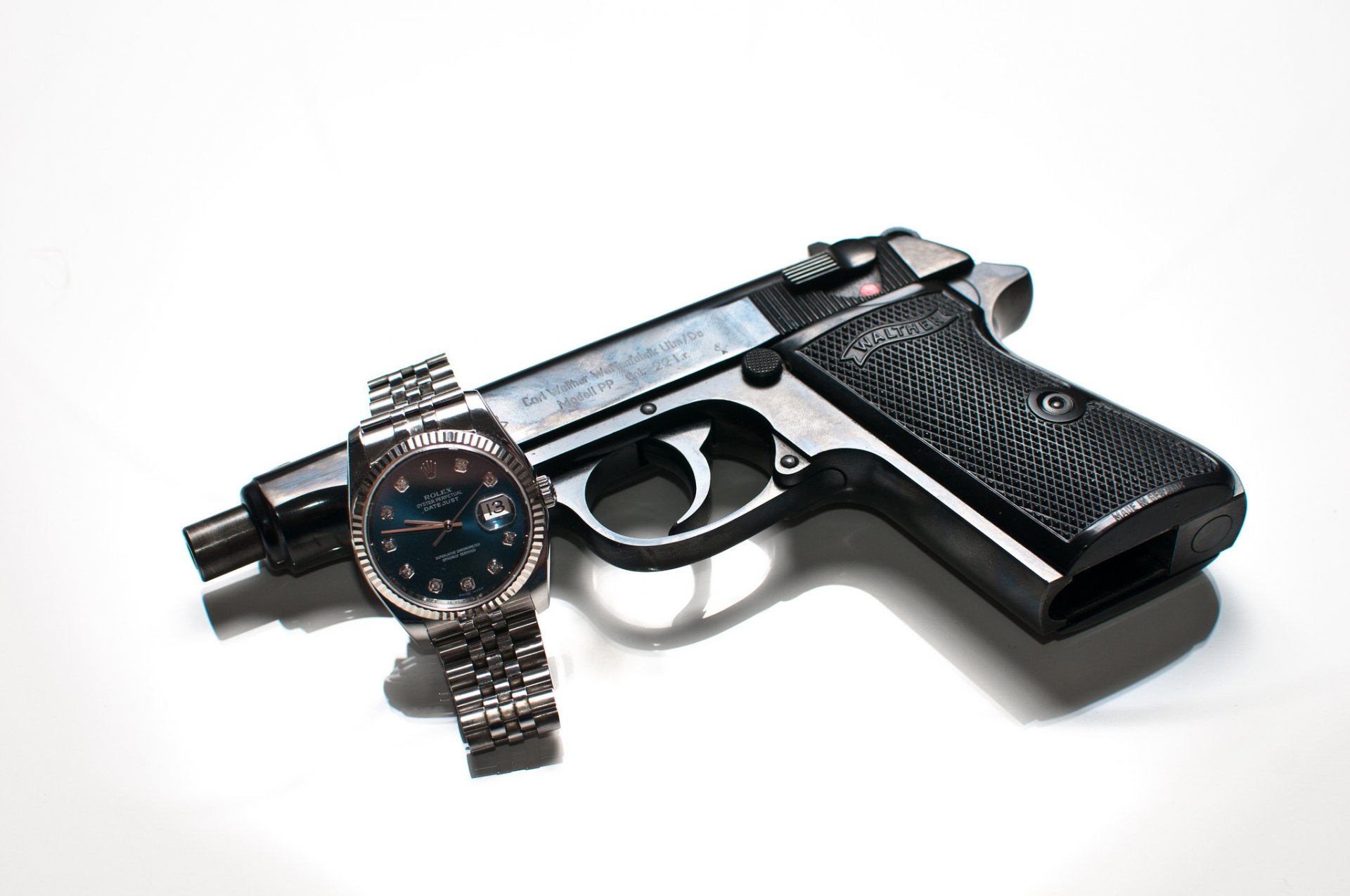 walter pp autocaricante pistola arma orologio rolex