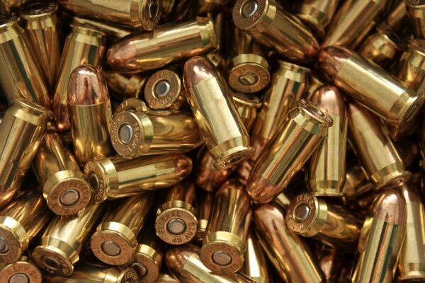 A bunch of gold bullets. Macro