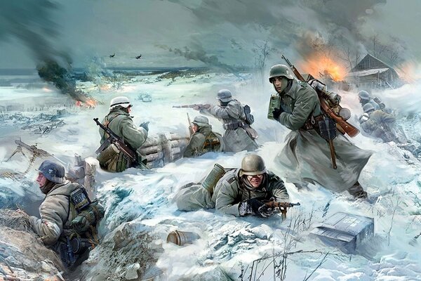 Soldiers in the snow during the battle