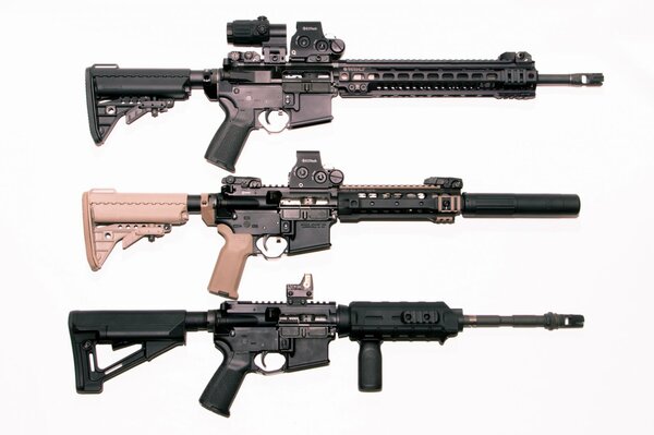 Three AR-15 assault rifles