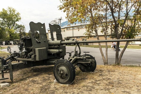 Obus d artillerie debout près de la route