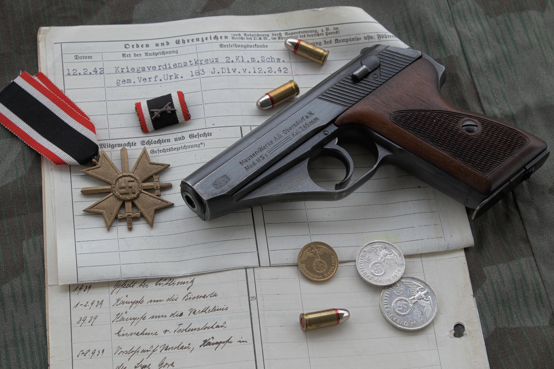 mauser hsc 1944 pistola autocaricante tedesca della seconda guerra mondiale monete medaglia munizioni