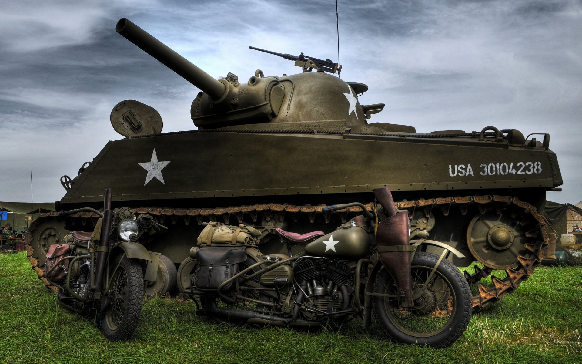 m4 sherman sherman medium tank harley-davidson wla model 1942 . military motorcycle period second world war