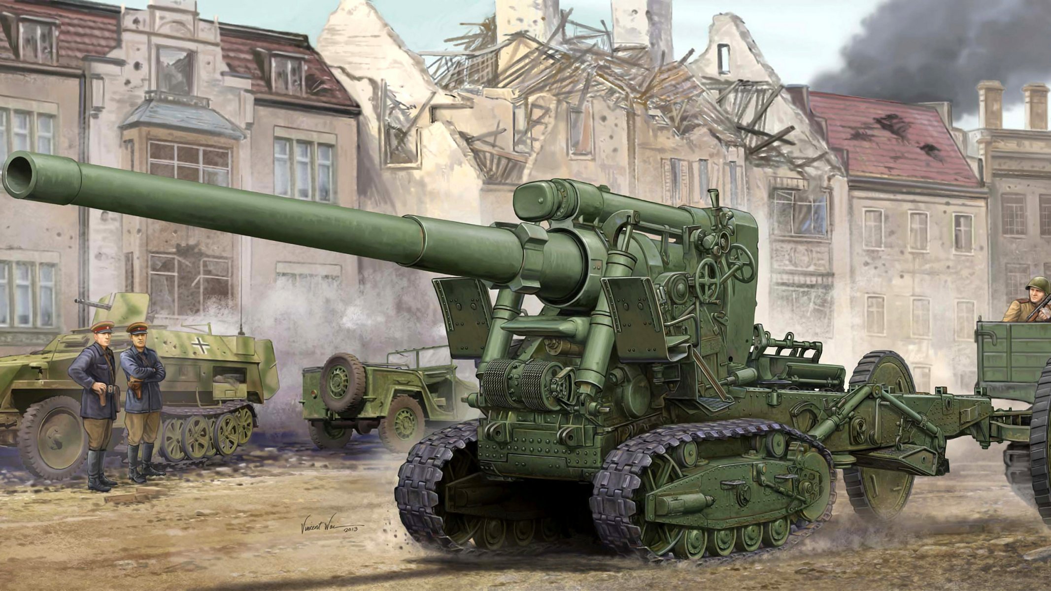 art artyleria br-2 radziecka armata o dużej mocy wózek gąsienicowy kaliber 4-mm wzór 1935 zastosowano bitwę kurską berlińską ofensywną operację holowanie ciągnikiem woroszyłowiec wojna światowa zsrr ww2 artysta vincent vai