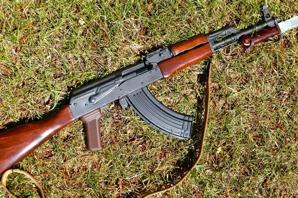 Fucile d assalto Kalashnikov sull erba