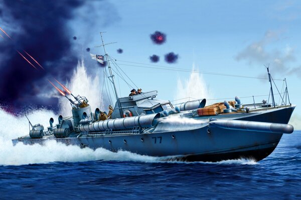 Lekka Łódź torpedowa bierze udział w bitwie