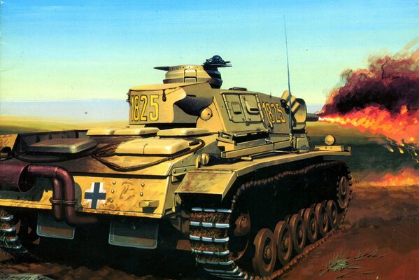 Flamethrower tank art on the field