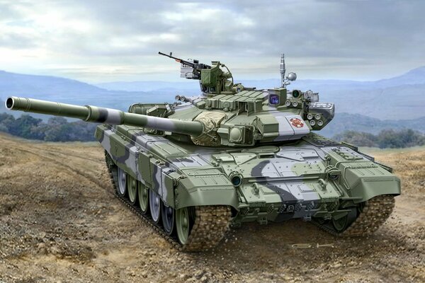 Artistic image of a tank in the field