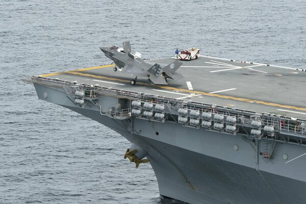 A fighter on an American landing ship