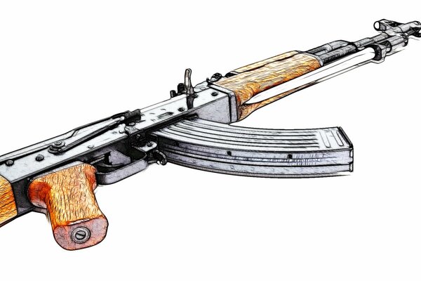 Kalaschnikow-Sturmgewehr auf weißem Hintergrund gemalt