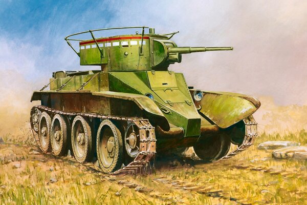 Bosquejo de un tanque por un artista militar