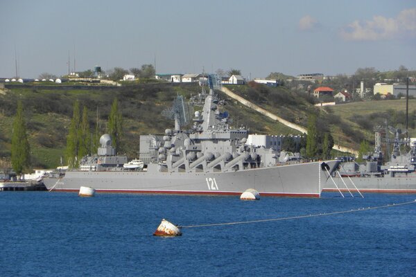 Missile cruiser in the port of Sevastopol