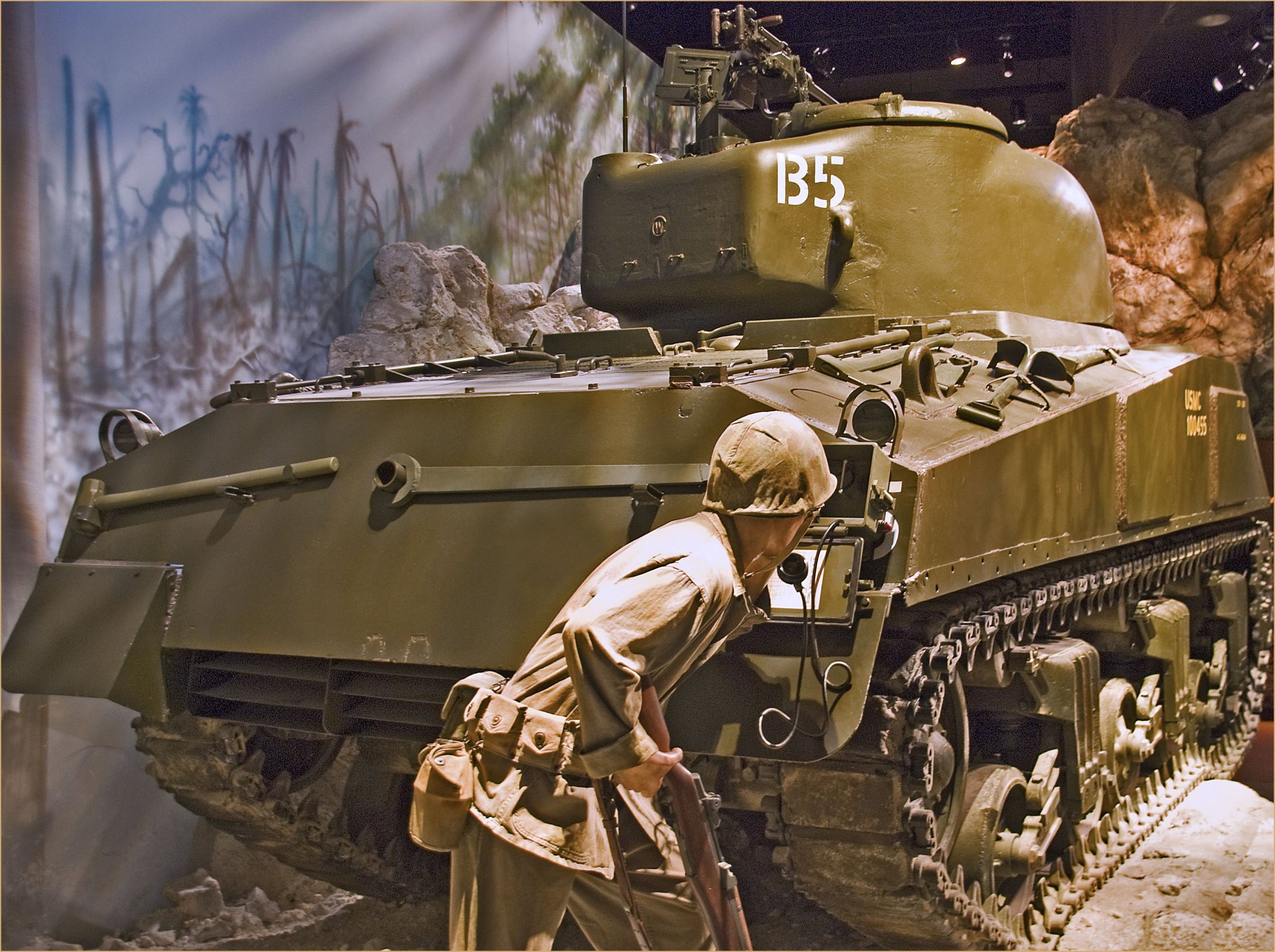 panorama exposición americano medio tanque sherman m4 sherman soldado equipo armas ww2