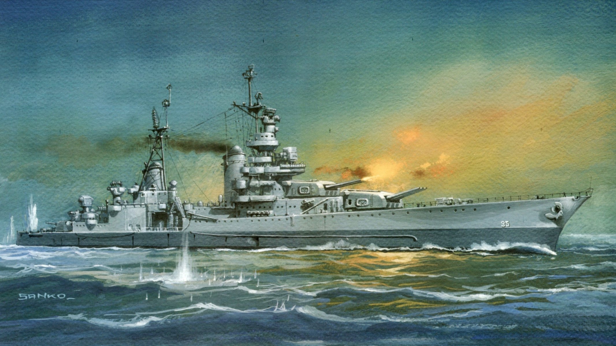 ea heavy cruiser shots fire smoke break ww2 picture