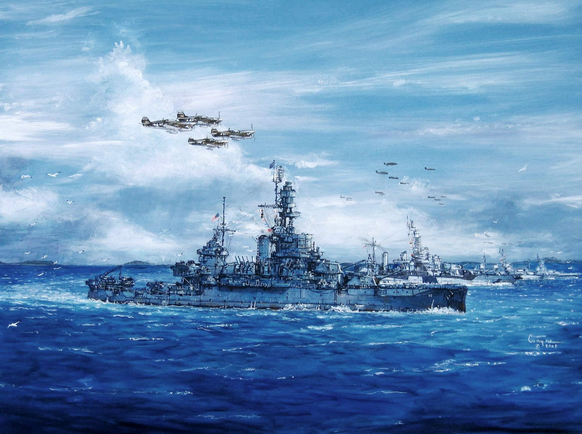 arte mar olas barcos pennsylvania uss pennsylvania bb-38 acorazado americano cielo ww2 figura