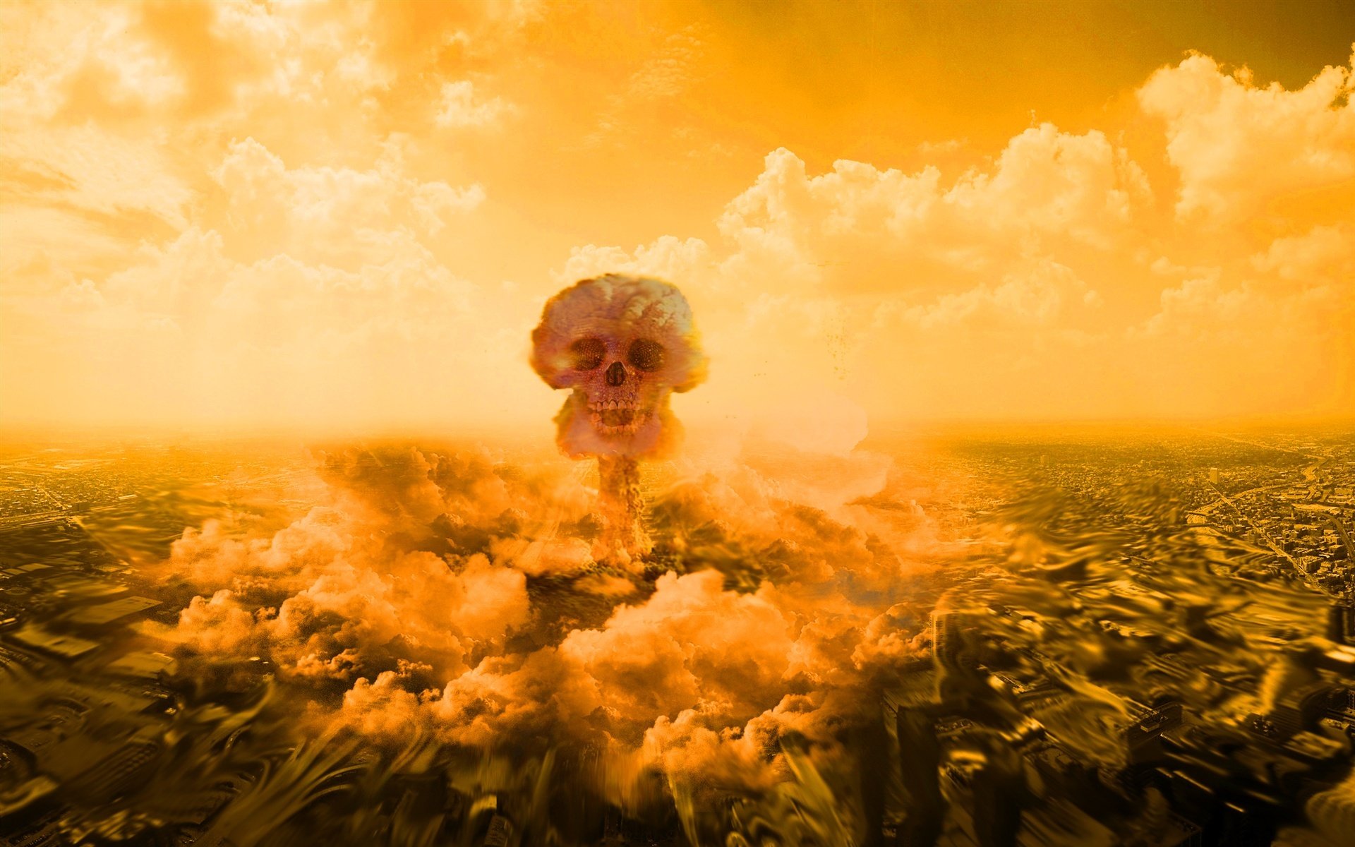 explosion death destruction skull town cloud