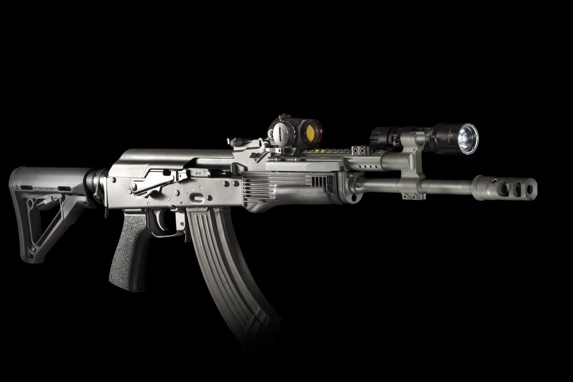 ak assault rifle machine flashlight weapon background