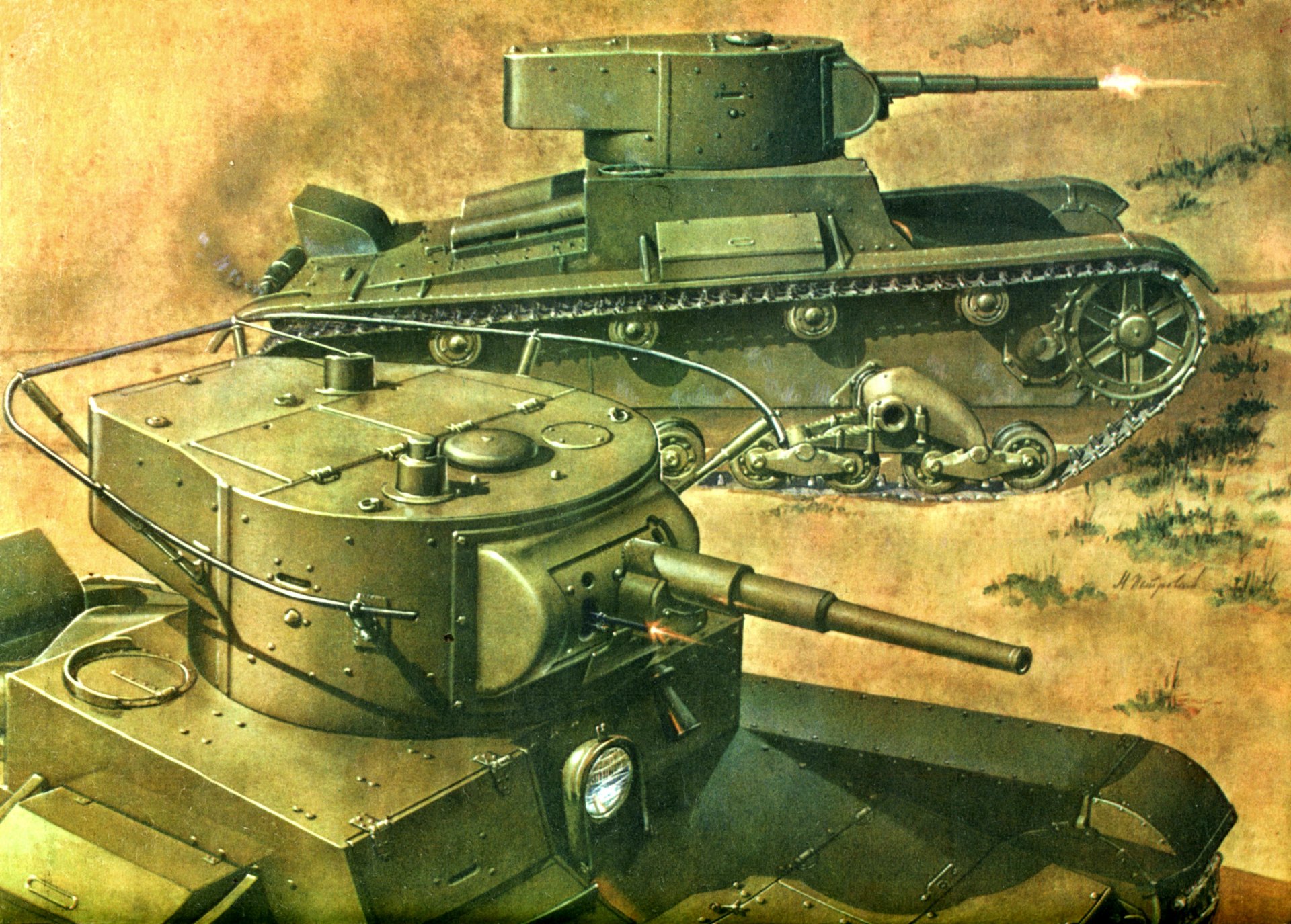 arte t-26 soviético lekgiye tanque segunda guerra mundial dibujo