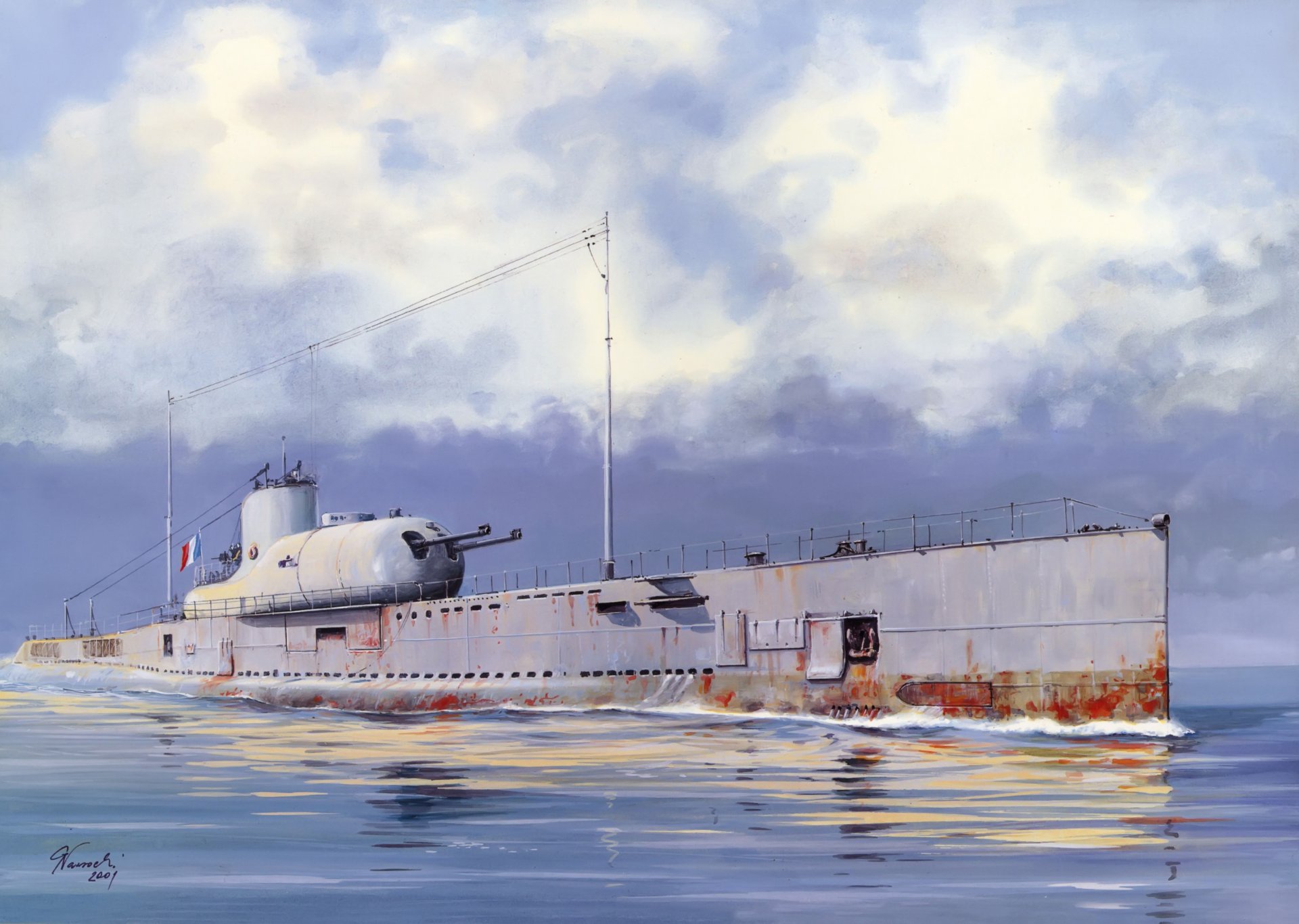 arte acqua surcouf surcouf francese diesel sottomarino seconda guerra mondiale disegno