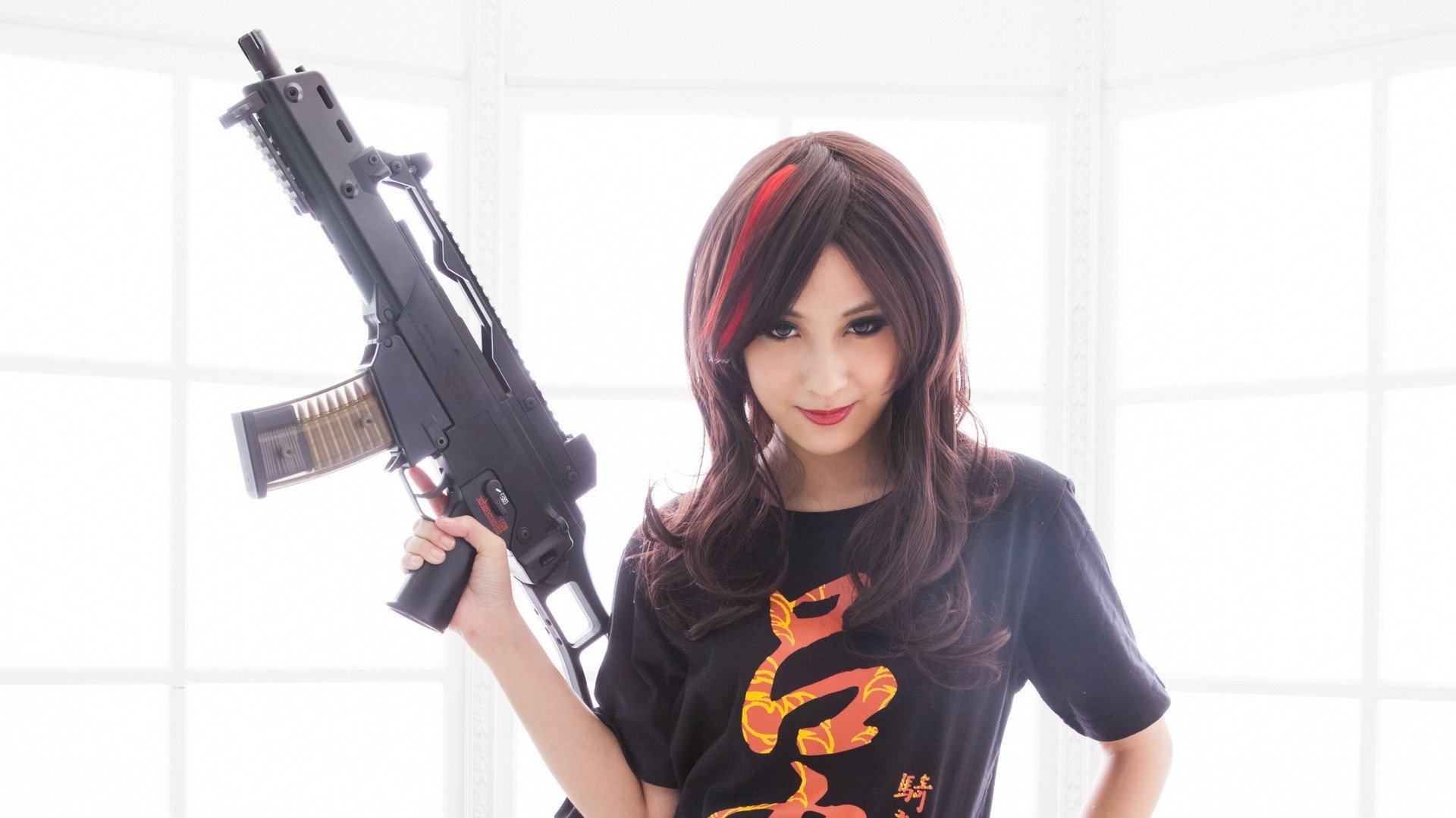 girl weapon view brunette light hk g36