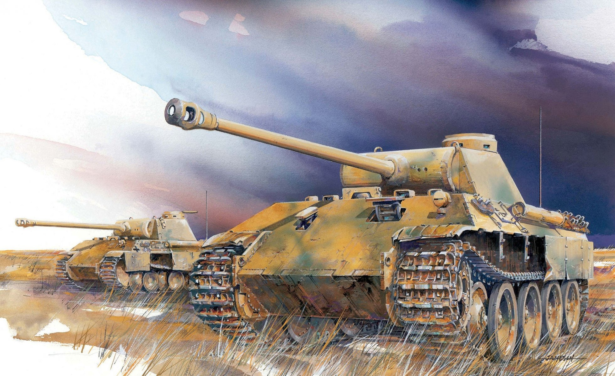 arte guerra campo alemán tanques pantera ausf . d. ww2 artista jameson dibujo