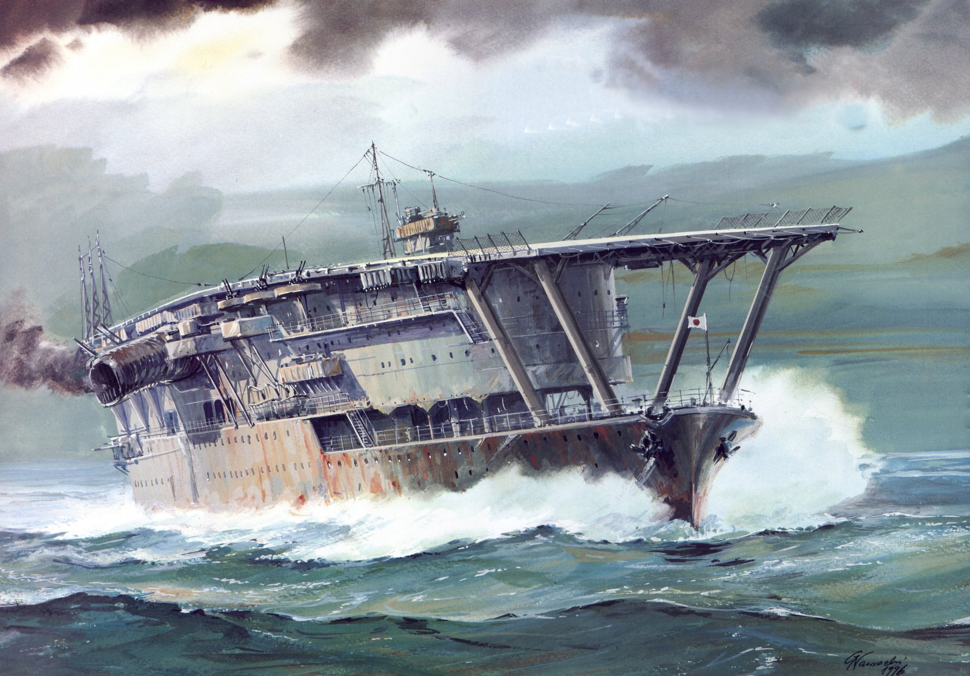 art sea waves ijf akagi the carrier japanese navy ww2 picture