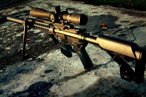 A powerful rifle with a sniper scope