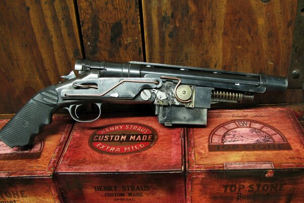 A gun made in the steampunk style