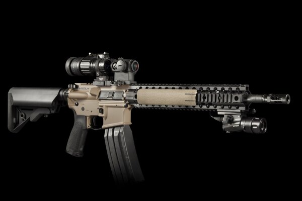 Semi-automatic cool rifle on a black background