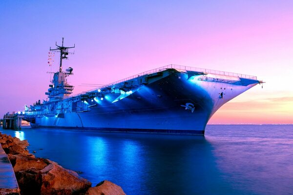 American floating aircraft carrier. Museum on the water. Rea