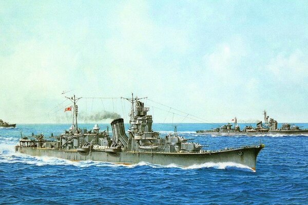 Японский легкий крейсер на море