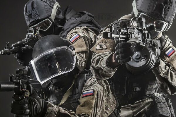 Russian team with machine guns in full gear