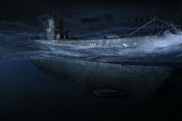 Un submarino emerge del fondo del océano