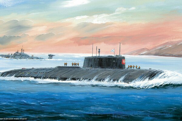 Disegno del sottomarino Kursk sulla superficie