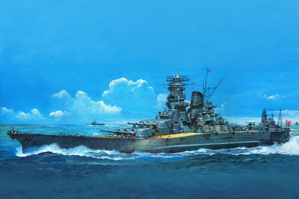 Arte dibujo acorazado Musashi tamiya