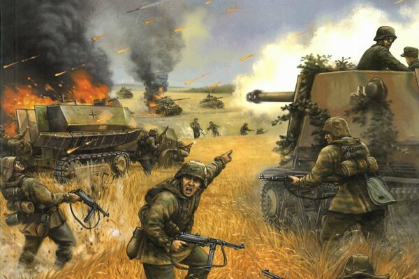 Faschisten auf dem Schlachtfeld mit Panzern