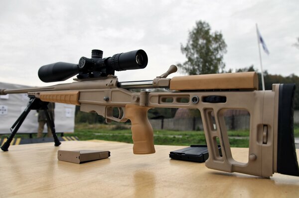 High-precision sniper rifle in combat readiness