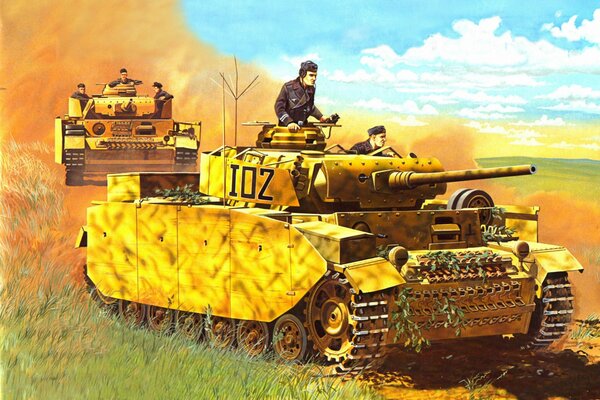 Картина про танк в горах на фоне неба