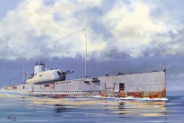 Rysunek łodzi wojskowej z czasów II wojny światowej