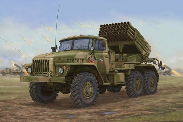 . el vehículo de combate Grad viaja por el campo