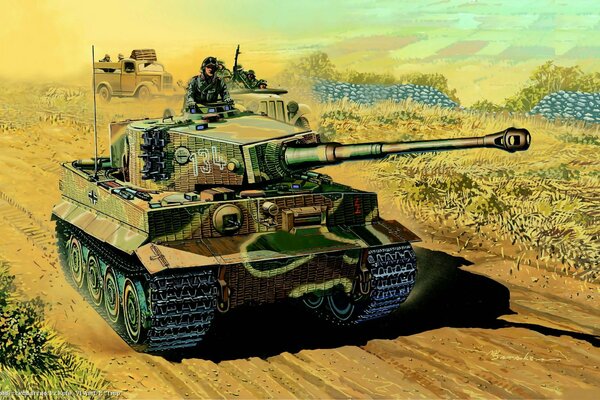 Zeichnung des deutschen Panzers Tiger .