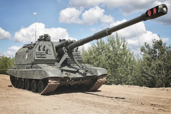 Self-propelled artillery installation at the exhibition