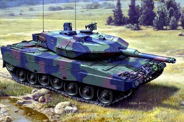 Camouflage German tank. Graphics