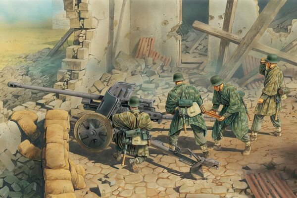 Fighting from a German anti-tank gun