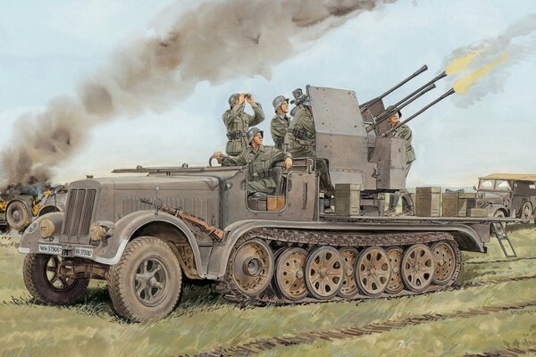 Drawing of a German anti-aircraft self-propelled gun