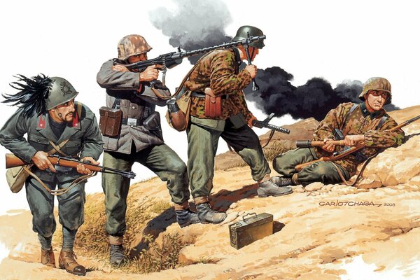 Drawing of soldiers of the Second World War