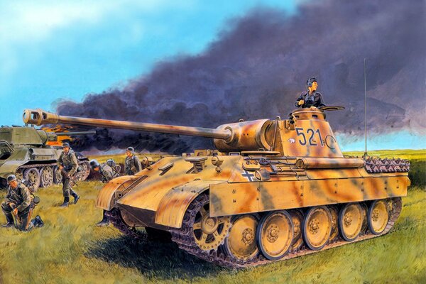 German tank on the battlefield