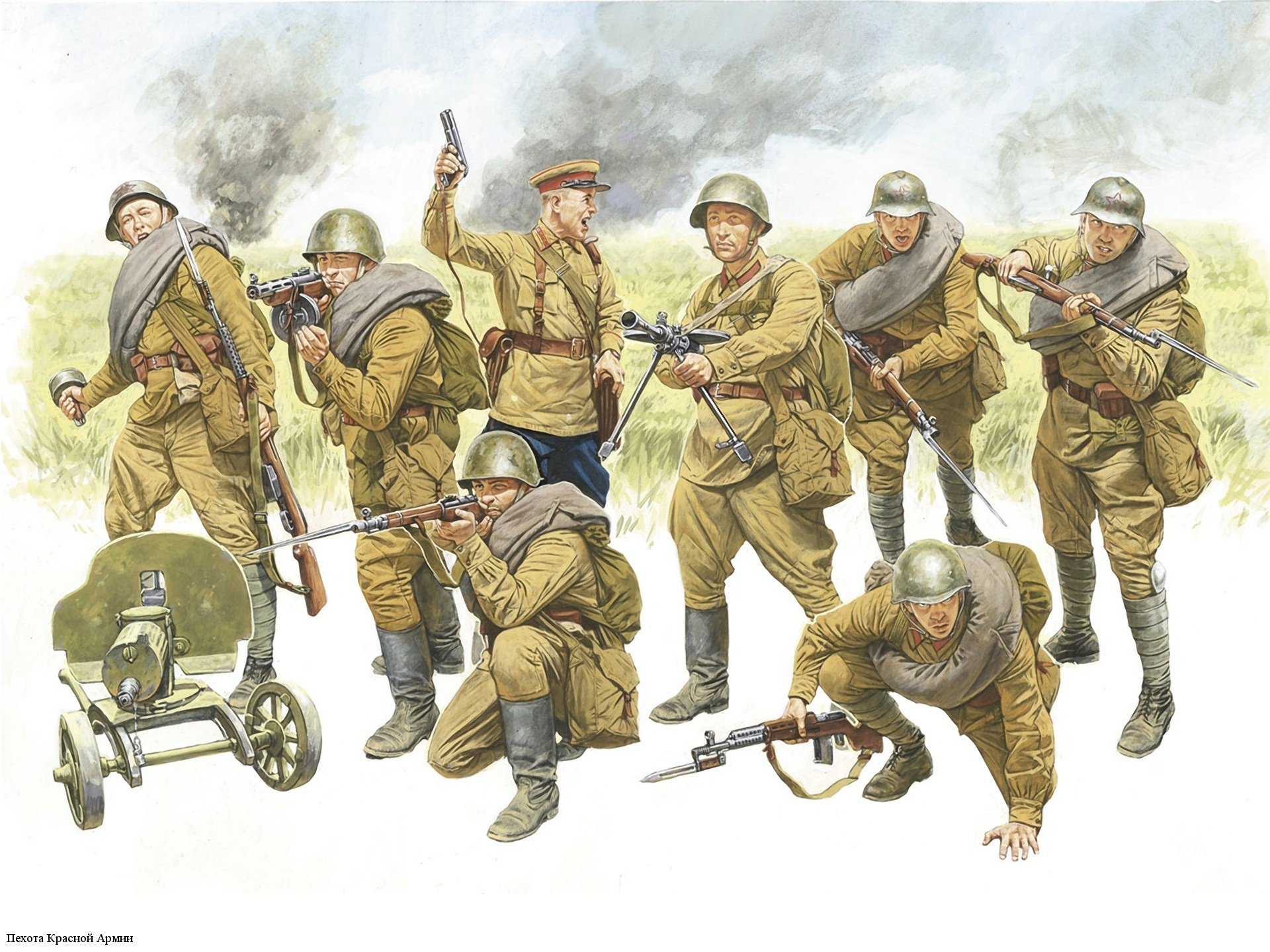 soldats soviétiques infanterie armée armée rouge grande guerre patriotique dessin